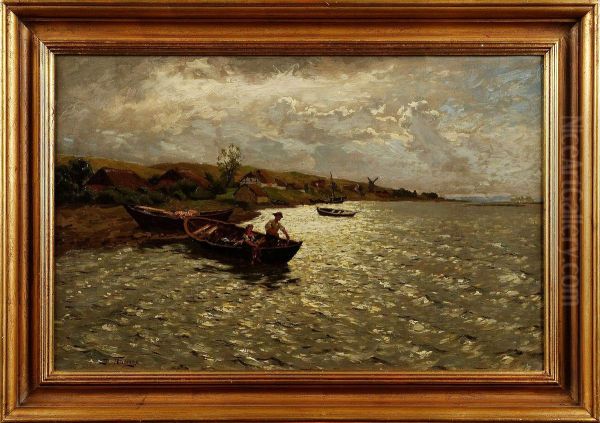 Fiskare Vid Sin Bat Oil Painting by Ludwig Fried. Julius Runge