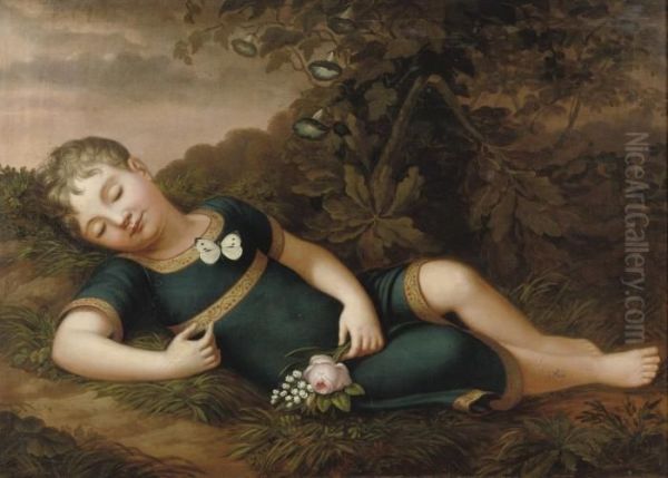 A Sleeping Child On A Forest Floor Oil Painting by Philipp Otto Runge