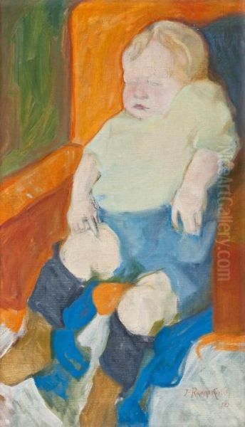 Sleeping Child Oil Painting by Jalmari Ruokokoski