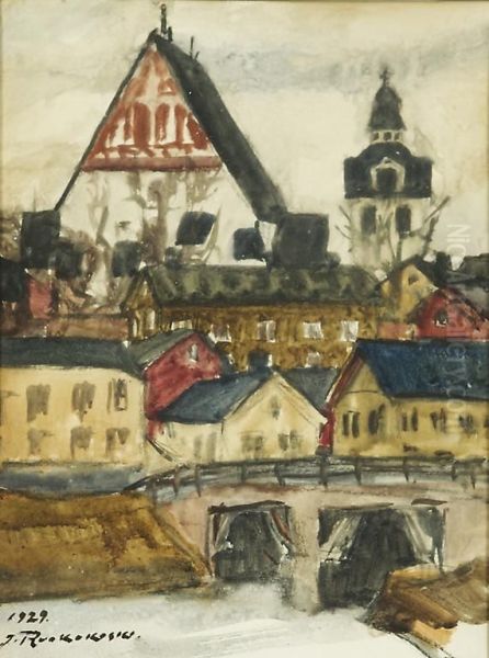 Vanha Porvoo Oil Painting by Jalmari Ruokokoski