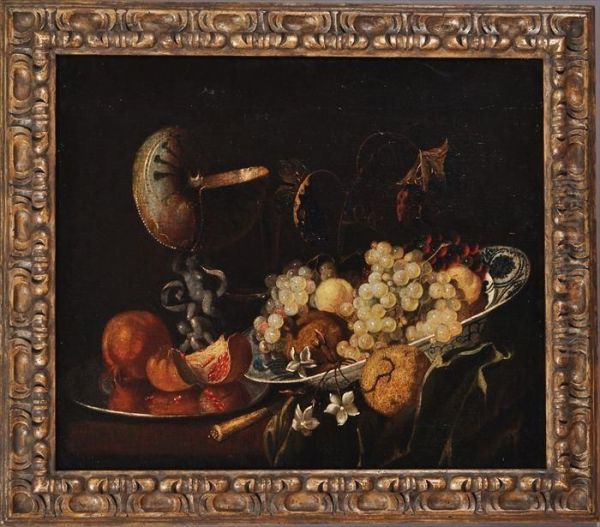 Fruit Bowl And Nautilus Cup Oil Painting by Giovan Battista Ruoppolo