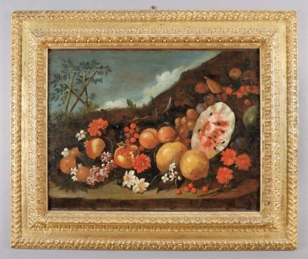 Naturamorta Con Anguria, Frutta E Fiori Oil Painting by Giovanni Battista Ruoppolo