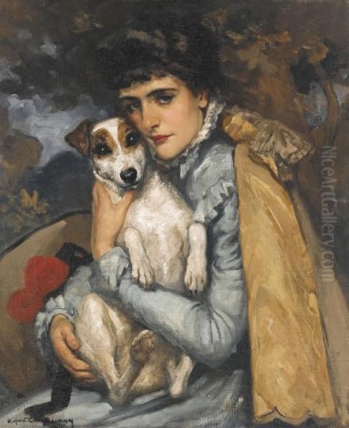 Jeanne With Her Terrier Oil Painting by Bonny Rupert