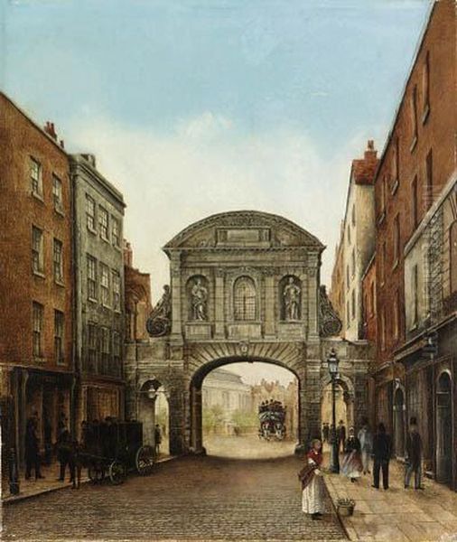 View Of Temple Bar Oil Painting by R. Rushen