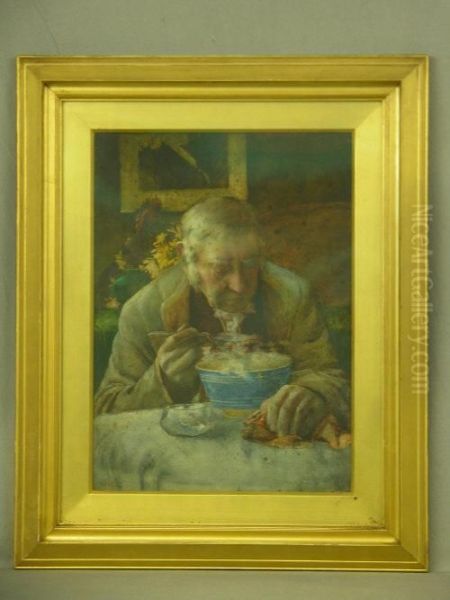 Portrait Of An Old Man At Table Oil Painting by George Robert Rushton