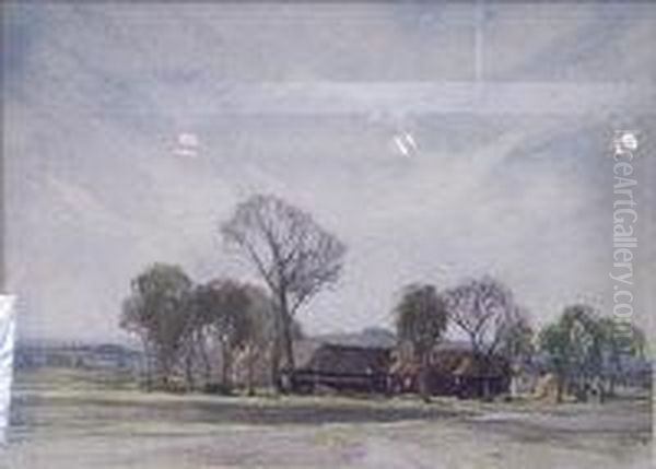 A Berkshire Farm Oil Painting by George Robert Rushton