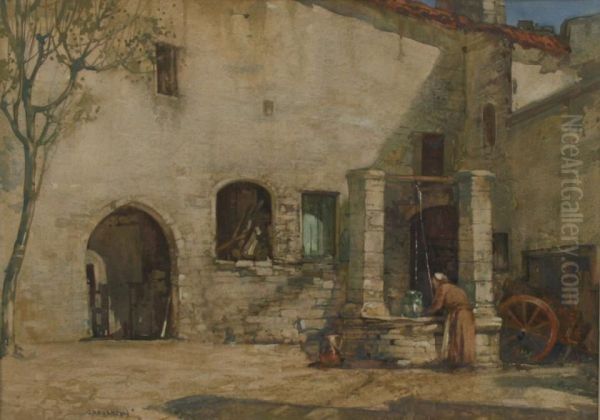 An Old Well Head, Villeneuve, Avignon Oil Painting by George Robert Rushton