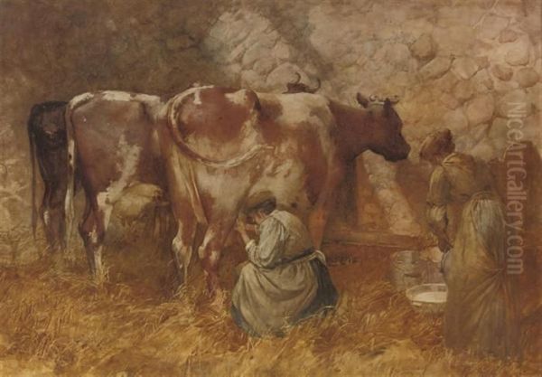 Milking Time Oil Painting by George Robert Rushton