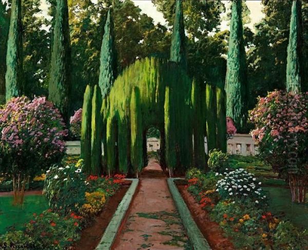 La Glorieta De Los Cipreses, Deljardin Del Principe Oil Painting by Santiago Rusinol i Prats