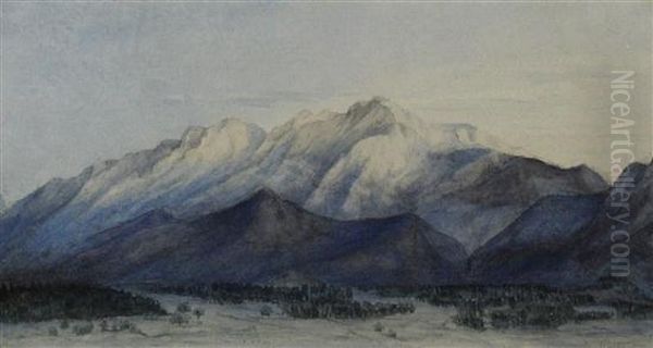 Study Of A Mountain Range Oil Painting by John Ruskin