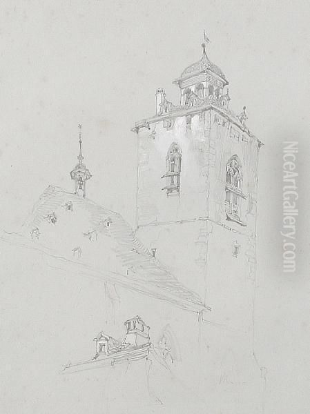 Study Of A Church Tower, Switzerland Oil Painting by John Ruskin