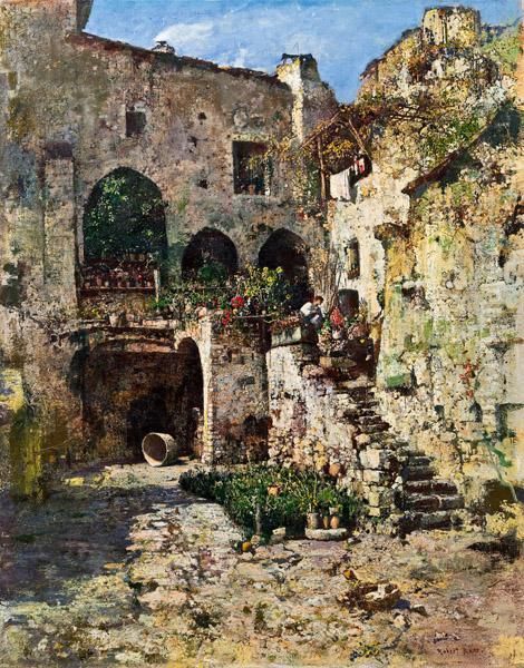 Sonniger Innenhof Oil Painting by Robert Russ