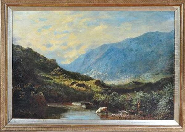 An Upland River Landscape Oil Painting by Charles Russell