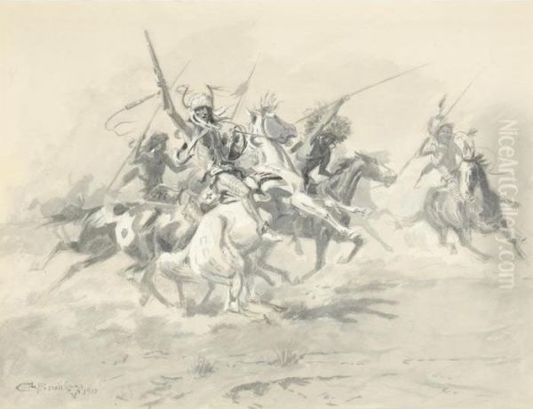 On The Attack Oil Painting by Charles Russell