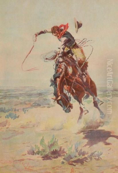 A Bad Hoss Oil Painting by Charles Marion Russell