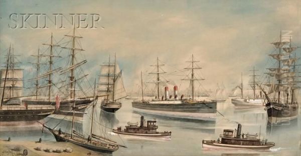 View Of Boston Harbor Oil Painting by Edward John Russell