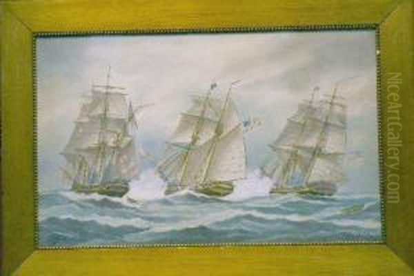 Naval Battle Oil Painting by Edward John Russell