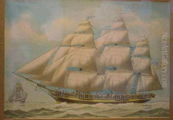 Schooner And Brigantine At Sea Oil Painting by Edward John Russell