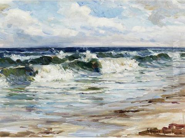 Waves Breaking At The Shore Oil Painting by George Horne Russell