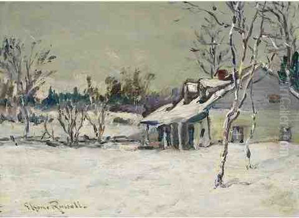 Quebec Home In Winter Oil Painting by George Horne Russell