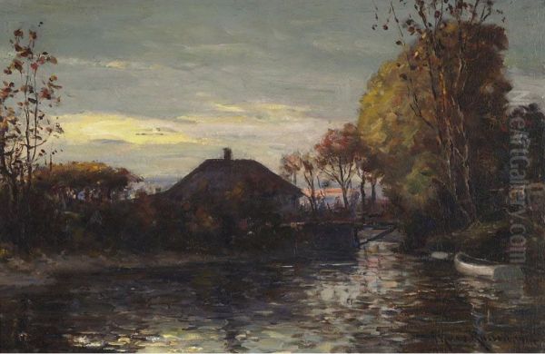 Home By The Water, Sunset Oil Painting by George Horne Russell