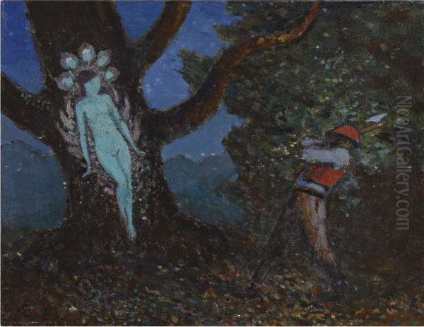 The Woodchopper And The Tree Spirit Oil Painting by George William, A.E. Russell