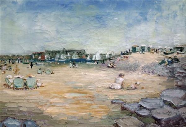 Beach Scene Oil Painting by James Russell Ryott