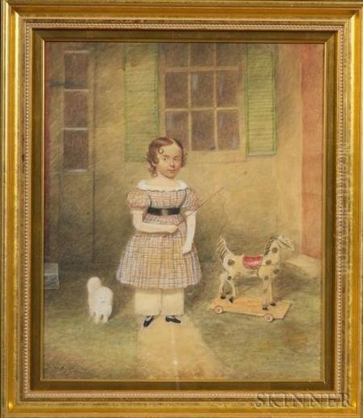 Boy With A Whip, Horse Pull Toy, And Dog. Oil Painting by Moses B. Russell