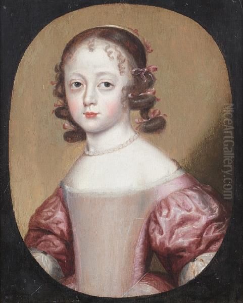 Portrait Of A Young Girl, Said To Be Princess Elizabeth Stuart While Imprisoned At Carisbrooke Castle Oil Painting by Theodore Russell