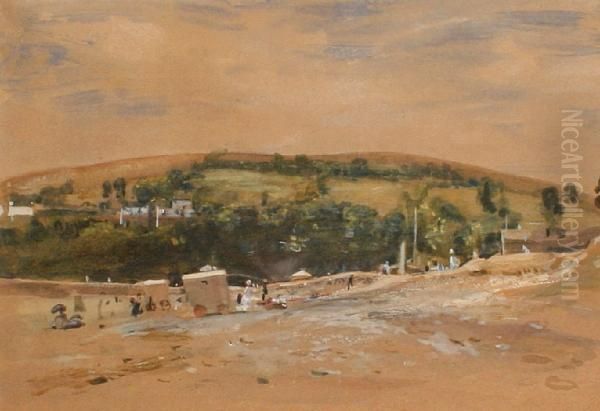 Beach Scene With Hills Beyond Oil Painting by Walter Westley Russell