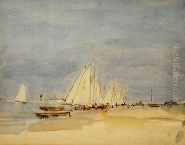 Yachts At Blakeney Oil Painting by Walter Westley Russell