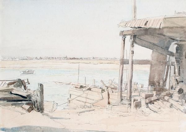 Shoreham Harbour Oil Painting by Walter Westley Russell