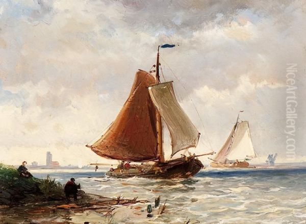 Passing Barges Oil Painting by Johan Adolph Rust