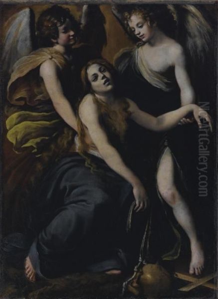 Maddalena Sorretta Da Due Angeli Oil Painting by Francesco Rustici