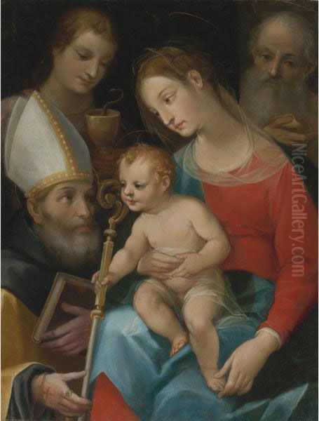 Madonna And Child With Saints Augustine, John The Evangelist Andjoseph Oil Painting by Vincenzo Rustici