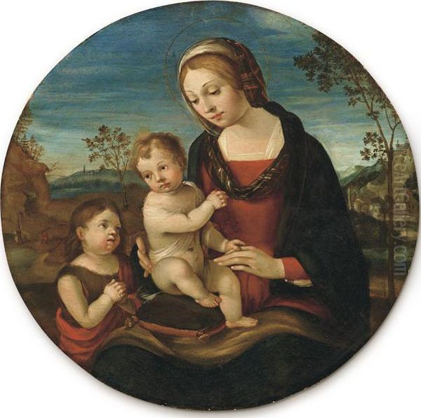 Madonna Col Bambino E San Giovannino Oil Painting by Vincenzo Rustici