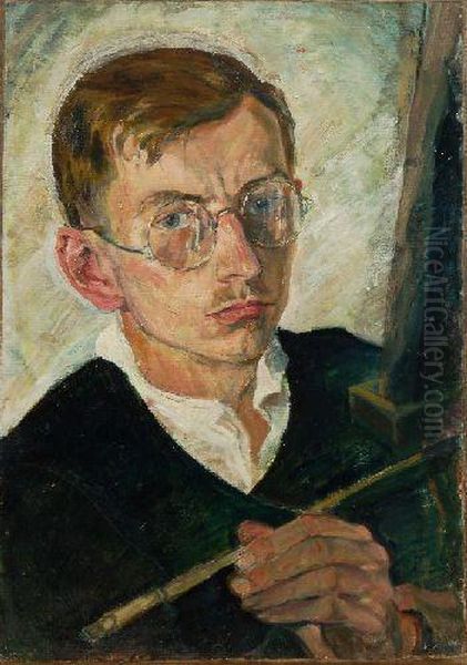 Ruther, Portrait Des Malers Conrad Felixmullers . 1919 Oil Painting by Hubert Ruther