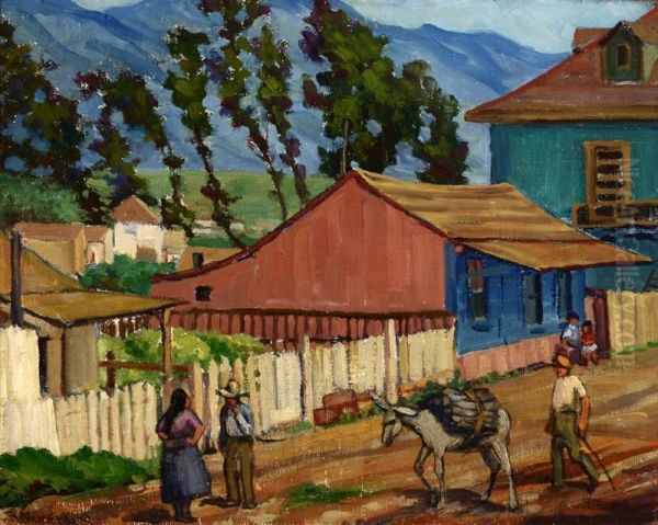 Mexican Street Scene Oil Painting by Alexander W. Rutherford