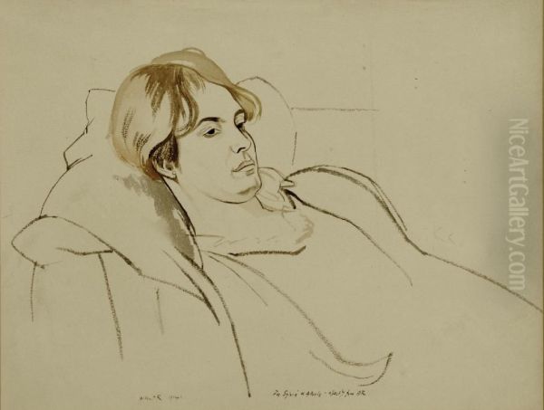 Portrait Sketch Of A Lady by Albert Rutherston