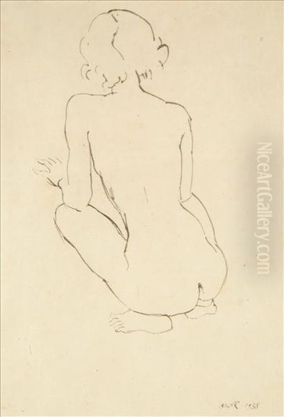 Crouching Nude by Albert Rutherston