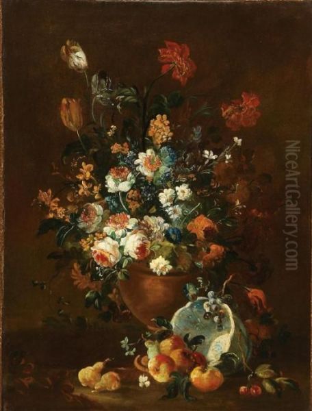 Floral And Fruit Still Life Oil Painting by Rachel Ruysch