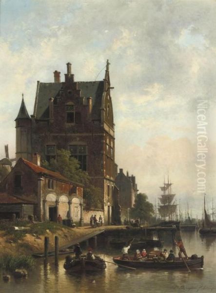 A View On The Quay Of The Schelde With The Pilotage, Antwerp Oil Painting by Jan Michael Ruyten