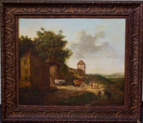 Geanimeerd Dorpslandschap Oil Painting by Abraham Johannes Ruytenschildt