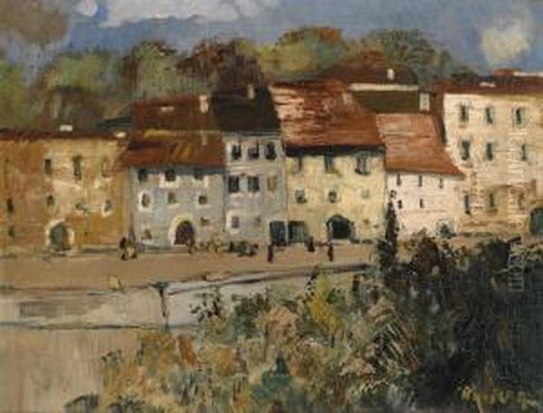 Row Of Houses Oil Painting by Hans Ruzicka-Lautenschlager