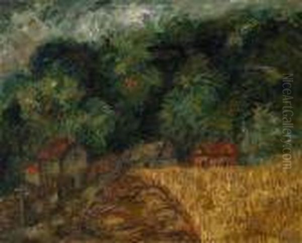 Farm Houses Oil Painting by Issachar ber Ryback