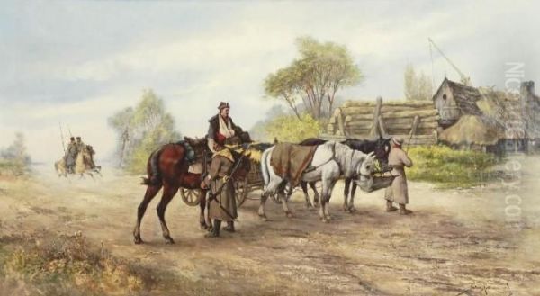 Postoj Oil Painting by Tadeusz Rybkovski