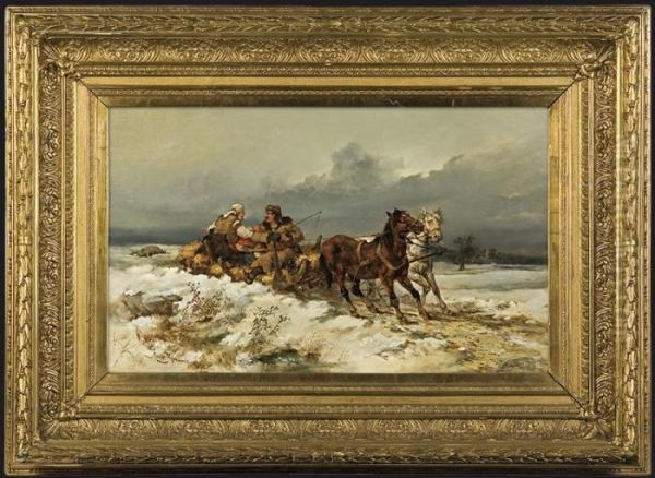 Sleigh Ride. Adventura On A Journey Oil Painting by Tadeusz Rybkovski