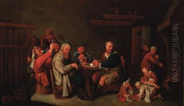 Peasants In A Cottage Interior Oil Painting by David Ryckaert