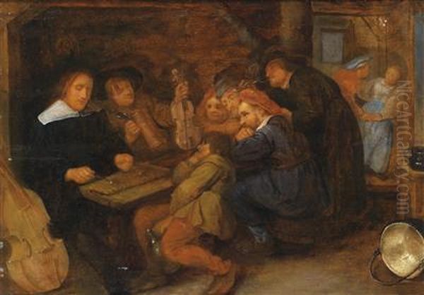 A Tavern Interior With A Music-makingparty Oil Painting by David The Elder Ryckaert