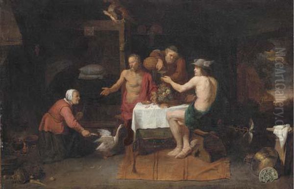 Jupiter And Mercury In The House Of Philemon And Baucis Oil Painting by David The Elder Ryckaert